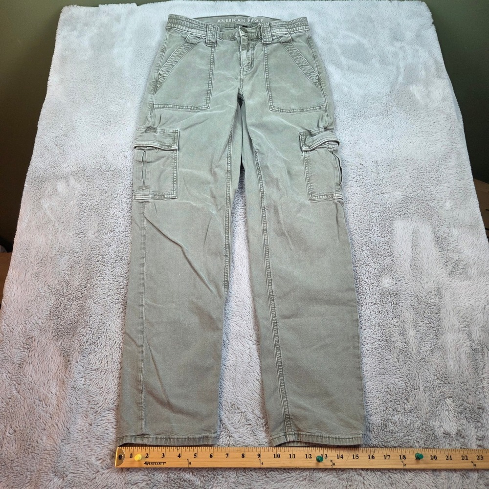 American Eagle Cargo Pants Womens Sz 2 Stretch Straight Leg Twill Green